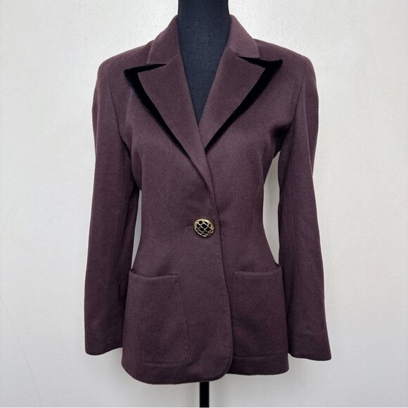 Valentino Womens 6 Felt Goldtone Button Patch Pocket Blazer Made In Italy - Picture 2 of 16